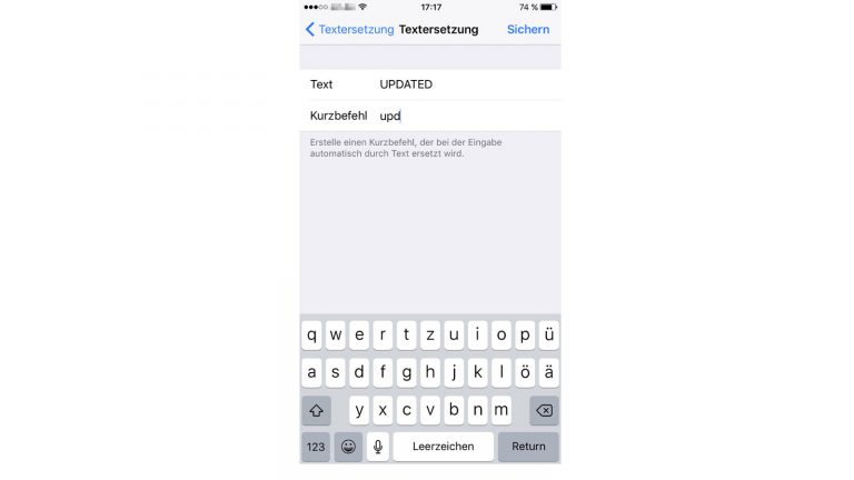 iPhone-Tastatur-Tipps-Textersetzung Kurzbefehle in der Textersetzung speichern