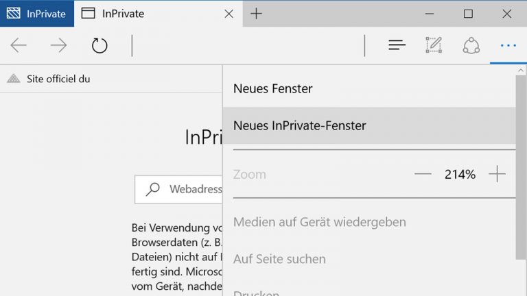 Anonym surfen im Web InPrivate InPrivate im Edge Browser