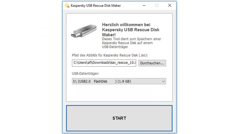Antivirus Programm Kaspersky UBS Starten des Kasperskz UBS Rescue Disk Makers