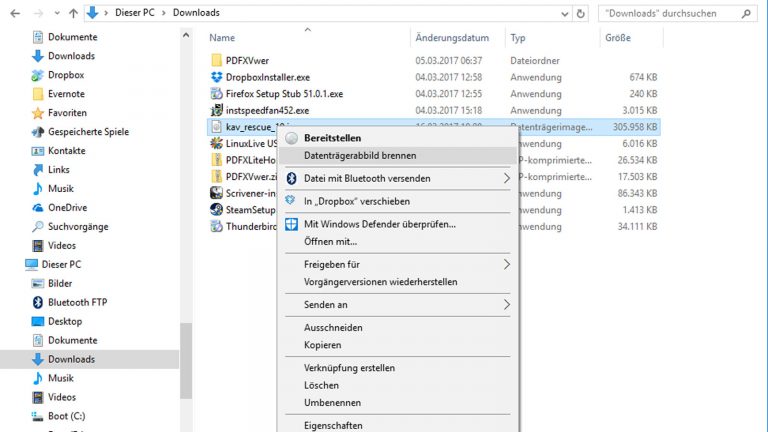 Antivirus Programm kostenlos brennen Datentraegerabbild brennen