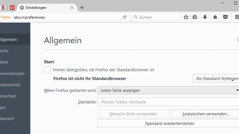 Firefox schneller machen about:preferences Allgemeine Einstellungen auf Firefox