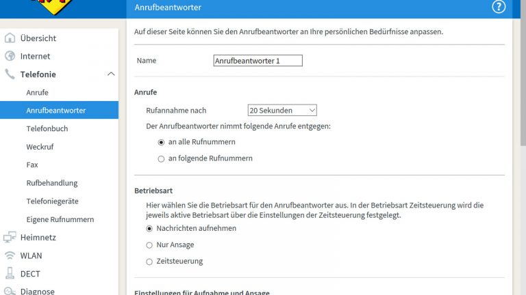 FRITZBox Telefon Anrufbeantworter Anrufbeantworter einrichten