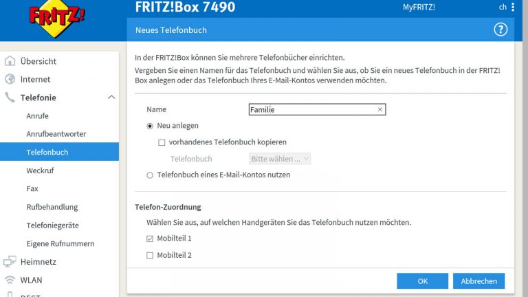 FRITZBox Telefon neues Telefonbuch Neues Telefonbuch auf der FRITZBox