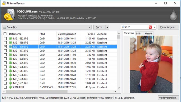 PC Reparatur Recuva Recuva in Benutzung