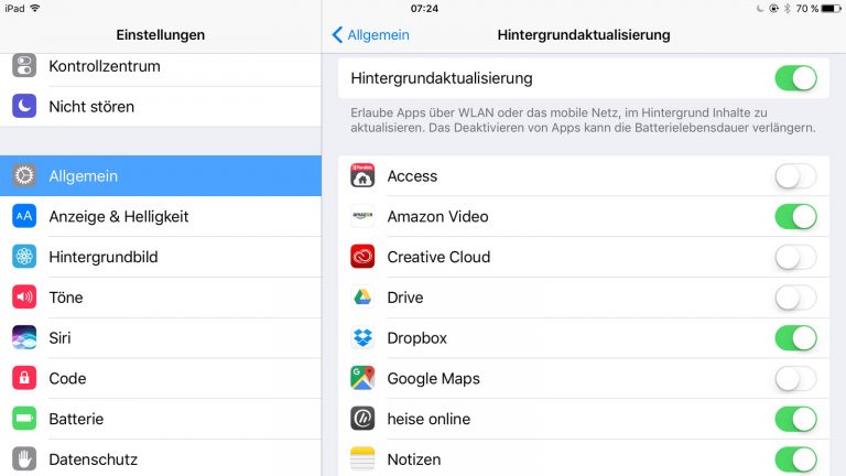 iPad zu langsam: So wird es schneller Hintergrundaktualisierungen steuern