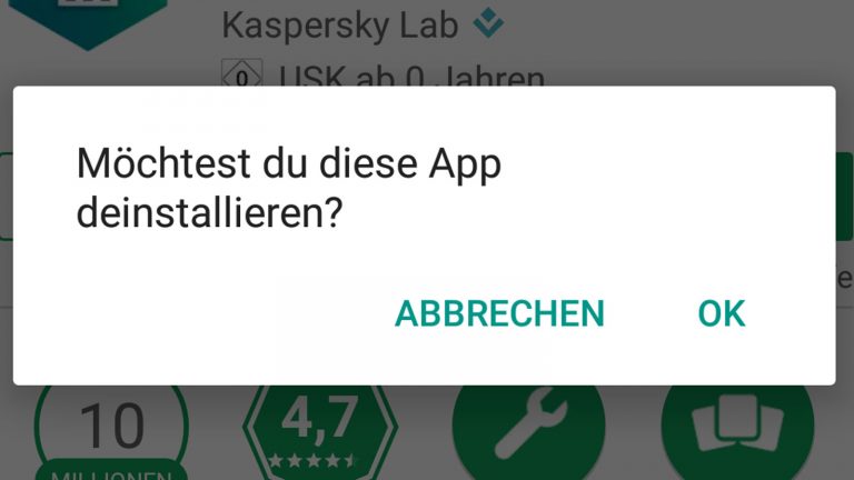 Virenschutz Smartphone App deinstallieren Meldung App deinstallieren