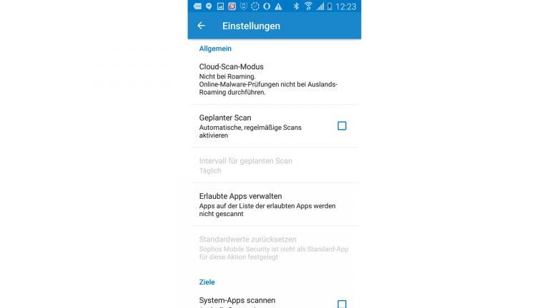 Virenschutz Smartphone Sophos Einstellungen Einstellungen bei Sophos