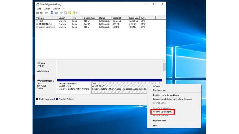 Die Recovery Partition braucht Platz. Deswegen muss eine andere vorher verkleinert werden