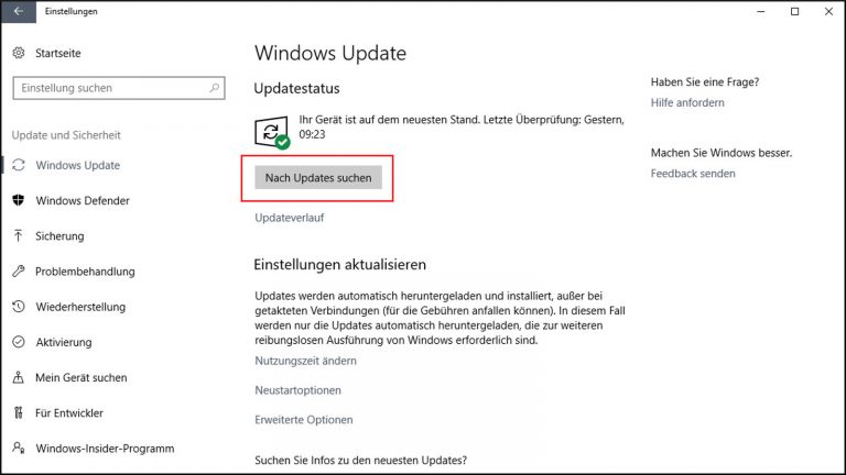 0x80070422 Nach Updates suchen In den Einstellungen nach Updates suchen