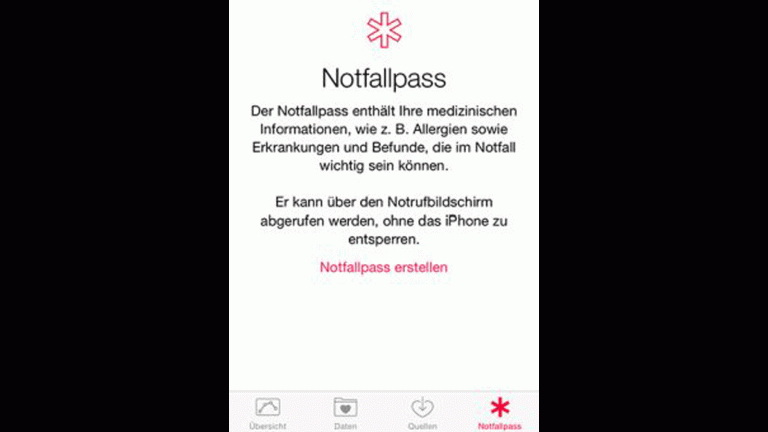Notruf Smartphone Notfallpass Der Notfallpass ist auch ohne Entsperren des iPhones aufrufbar
