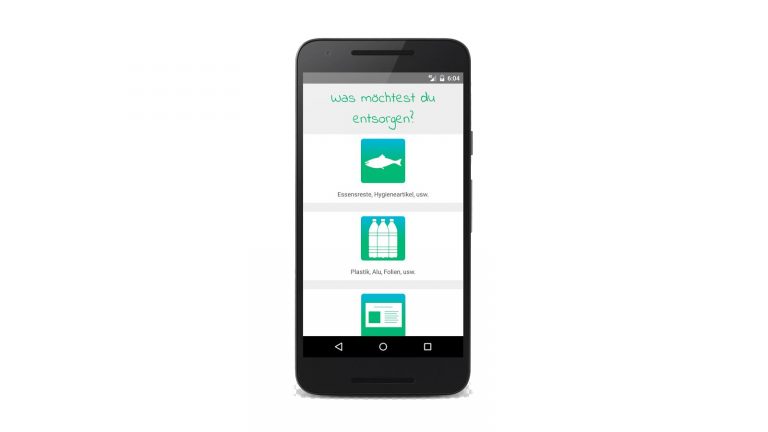Mülltrennungs-App “Was kommt wo rein?” Menü