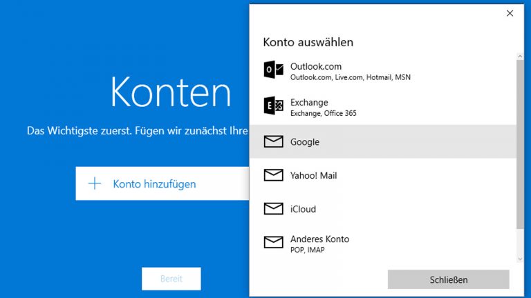Windows 10 Mail Konto hinzufügen Konto hinzufügen