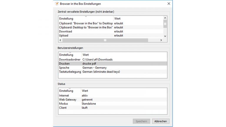 Bitbox Einstellungen Benutzereinstellungen von Bitbox