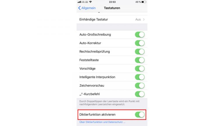 Diktierfunktion in den Tastatureinstellungen aktivieren Diktierfunktion in den Tastatureinstellungen aktivieren