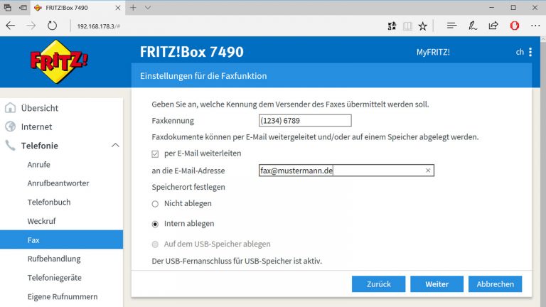 Fax ohne Faxgerät mit FRITZ!Box versenden Fax mit Fritzbox versenden: Interface