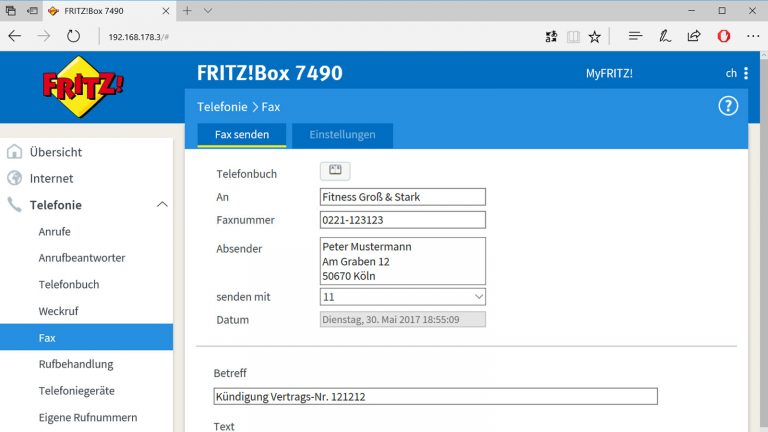 Fax ohne Faxgerät: Mit Fritz!Box Formular Über die IP-Adresse ein elektronisches Fax erstellen