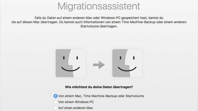 Mac einrichten Migrationsassistent Mit dem Assistenten können auch Daten von einem PC auf den Mac übertragen werden