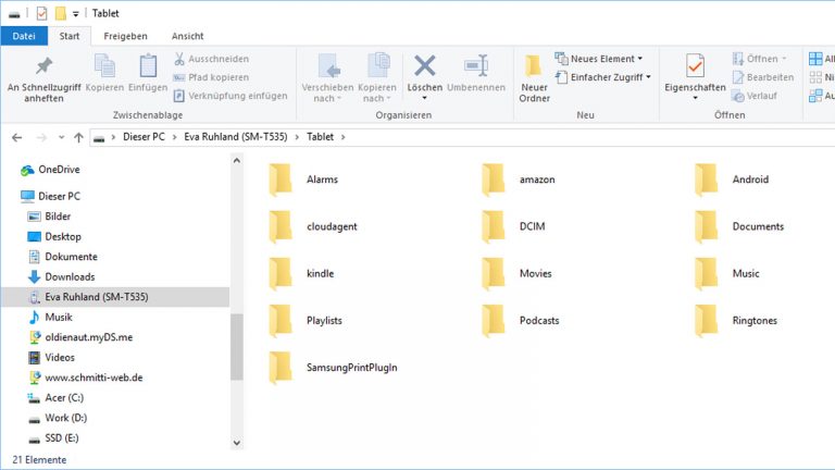Smartphone mit Windows verbinden Ordner Android-Geräte beinhalten verschiedene Ordner