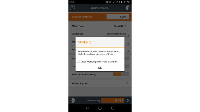 Finanz-App iPhone WISO Meldung WISO Gehalt Shake-it-Funktion