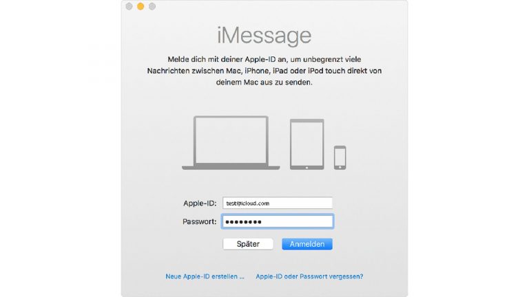 iMessage Mac anmelden In der “Nachrichten”-App wird die Einrichtung von “iMessage” angeboten