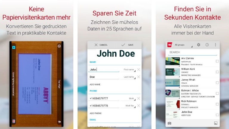 Visitenkarte Scannen mit der App von ABBYY Visitenkarten-Scanner von ABBYY