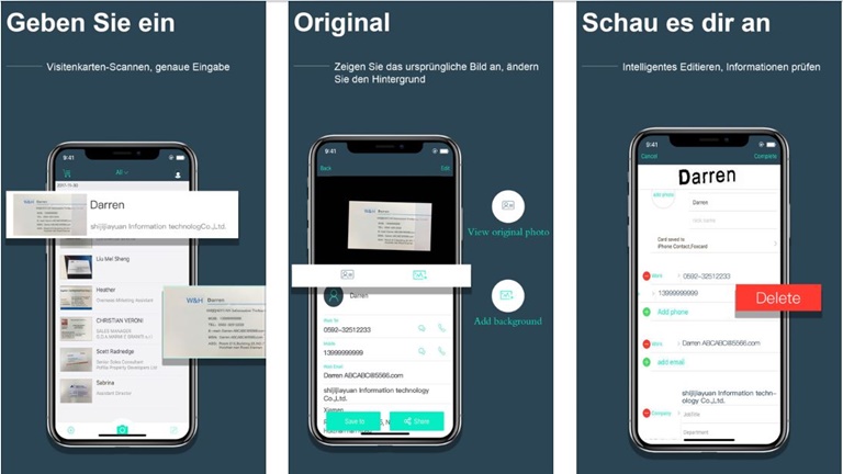 Visitenkarte einscannen mit App Foxcard Visitenkarte scannen mit Foxcard