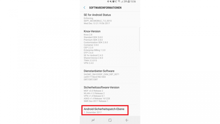 Android-sicherheitspatch-ebene Android-Softwareinformationen