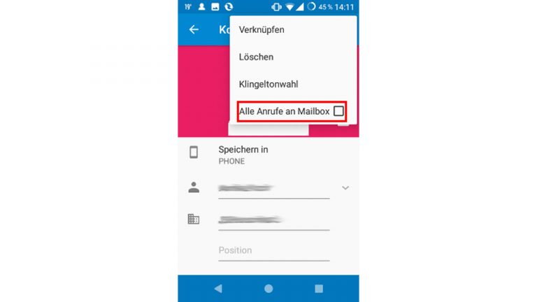Android Anruf umleiten Anrufe von gespeicherten Kontakten an Mailbox umleiten