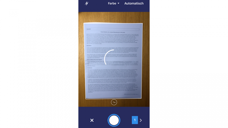 dok_scan Screenshot eines DIN A4 Dokuments in der Scanner Pro App