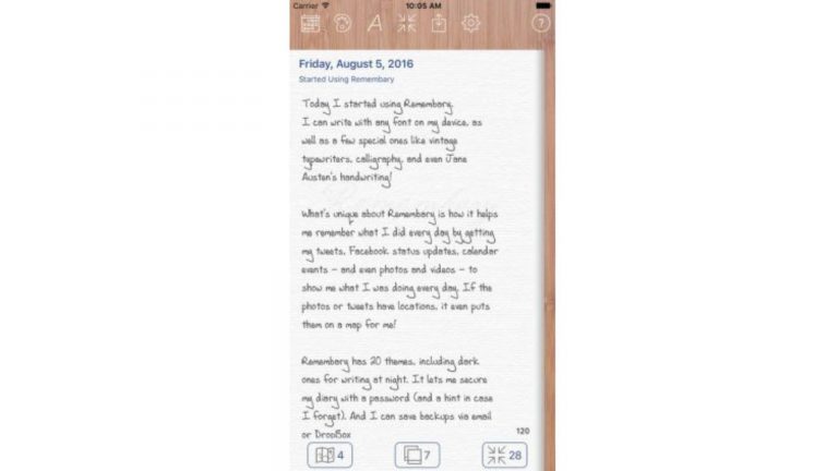 Für Texte in “Remembary Connected Diary” lassen sich die Schrift-Fonds anpassen