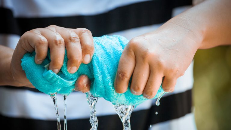 Apple HomePod reinigen ohne Wasser In Wasser getunktes Reinigungstuch wird ausgekämmt