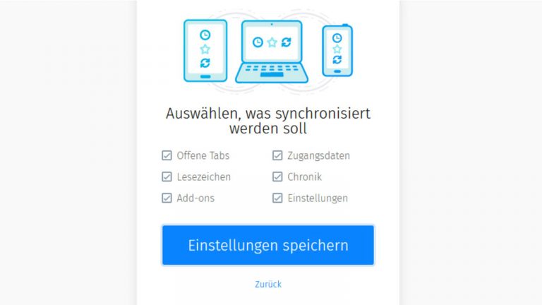 Firefox synchronisieren Auswahl In Mozilla Firefox Einstellungen zur Synchronisierung auswählen