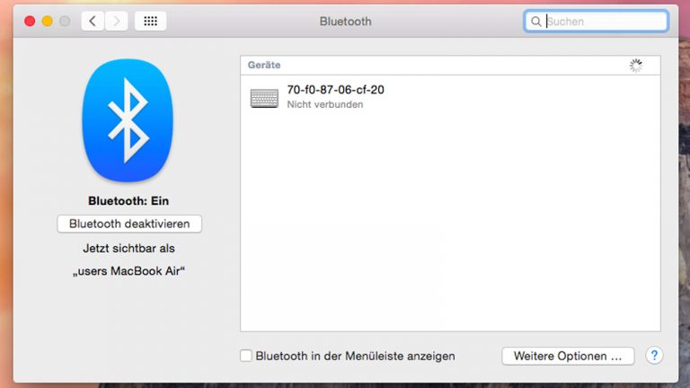 Mac Maus spinnt verbinden Bluetooth-Einstellungen am Mac