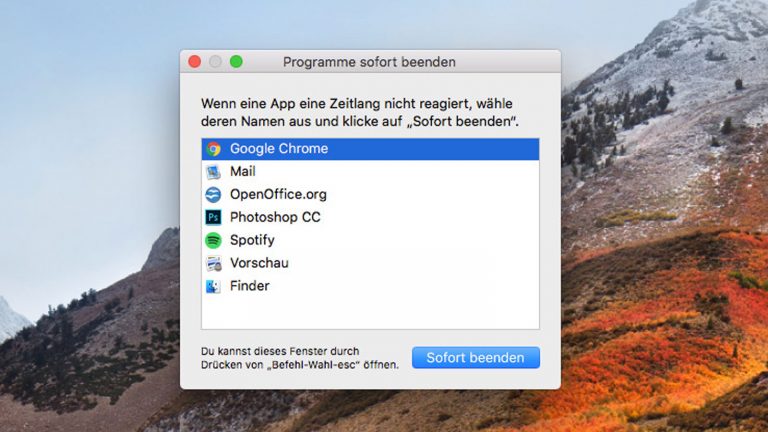 Mac reagiert nicht Apps Programme und Finder auf Mac sofort beenden.