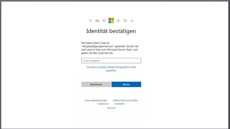 Windows 10 Passwort vergessen Identität bestätigen Microsofts account.live-Seite: Identität bestätigen