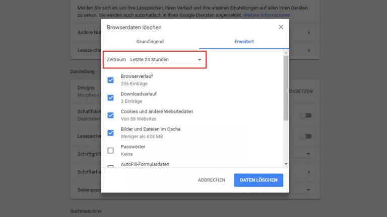 Browserdaten löschen – Zeitraum festlegen Browserdaten löschen – Zeitraum festlegen