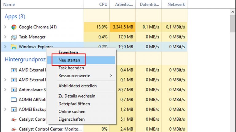 Windows-Explorer im Task-Manager neu starten Windows-Explorer im Task-Manager neu starten