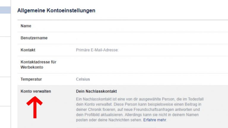 Facebook Nachlasskontakt bestimmen