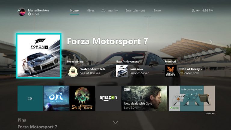 Xbox One Dashboard mit Forza Motorsport 7
