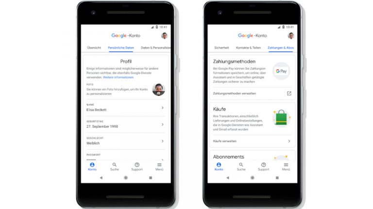 Screenshots Google Konto Datenschutz