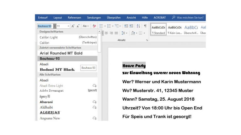 Schriftarten Text formatieren im Word-Dokument