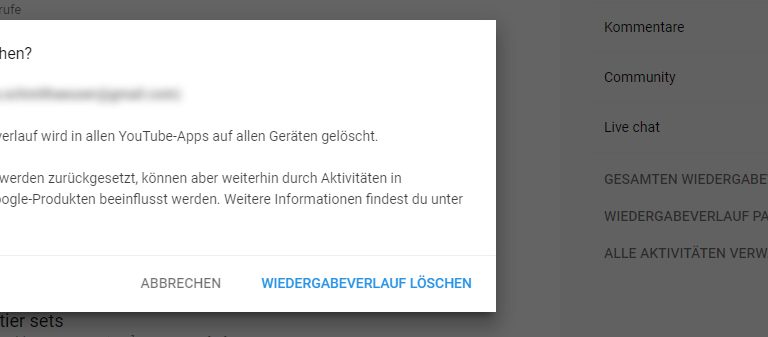 Wiedergabeverlauf bei YouTube