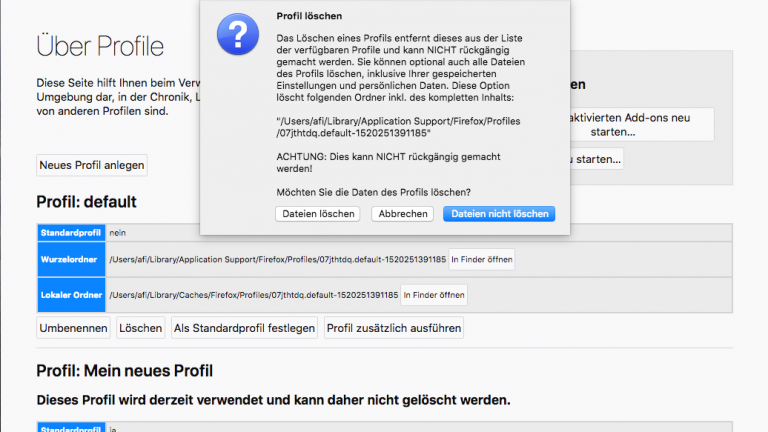 mac_Profil löschen Screenshot Firefox bereinigen unter macOS: Profil löschen