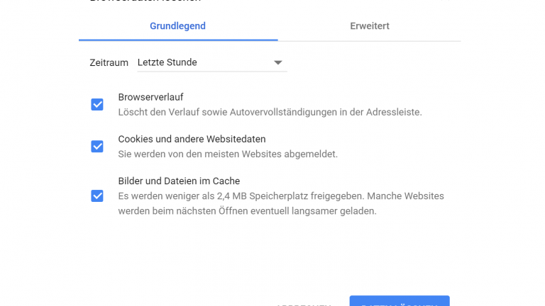 manuell Screenshot Chrome: Cache und Cookies löschen unter Windows 10