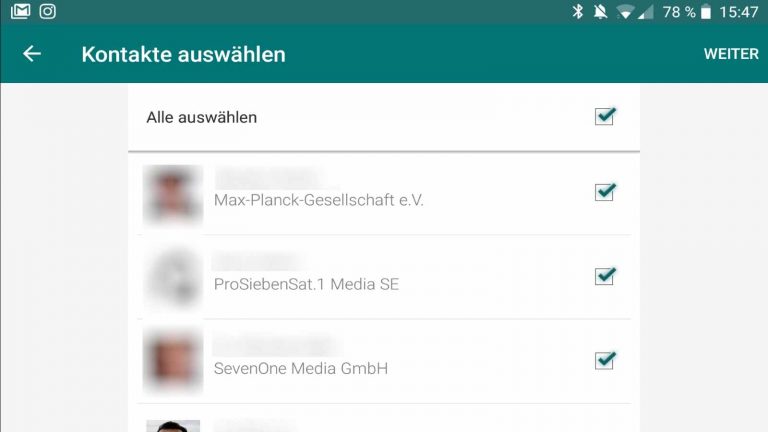 Kontakte sichern Screenshot Kontakte auswählen bei Xing