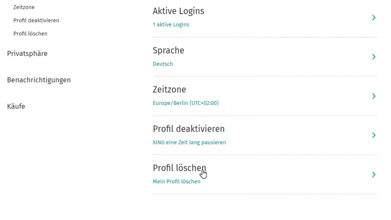 Profil löschen Basisaccount Screenshot Profil löschen bei Xing