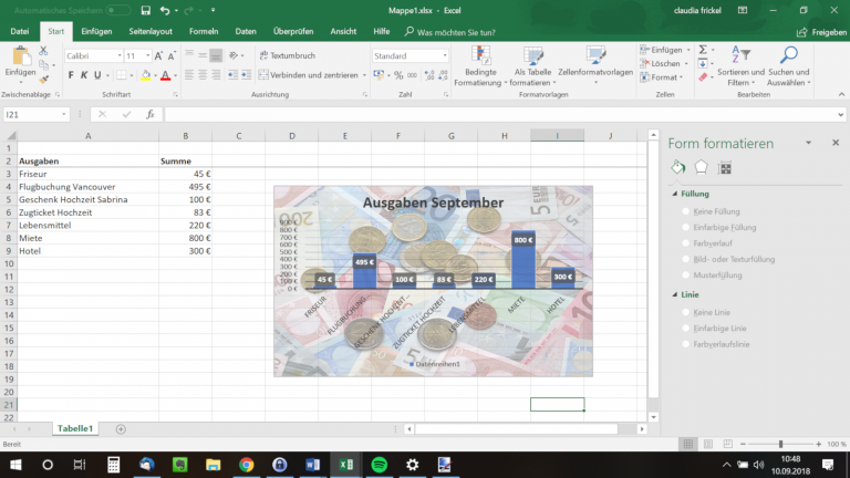 Excel Diagramm verschönern Excel-Diagramm mit Hintergrundbild