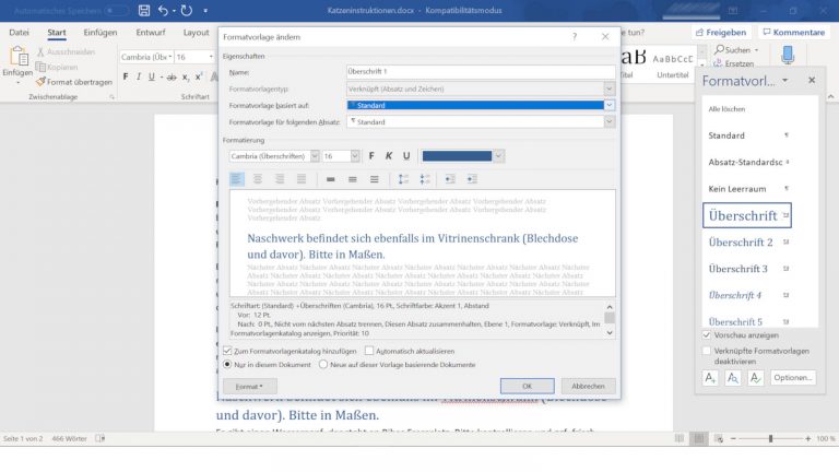 Formatvorlagen anpassen Formatvorlagen in Word anpassen