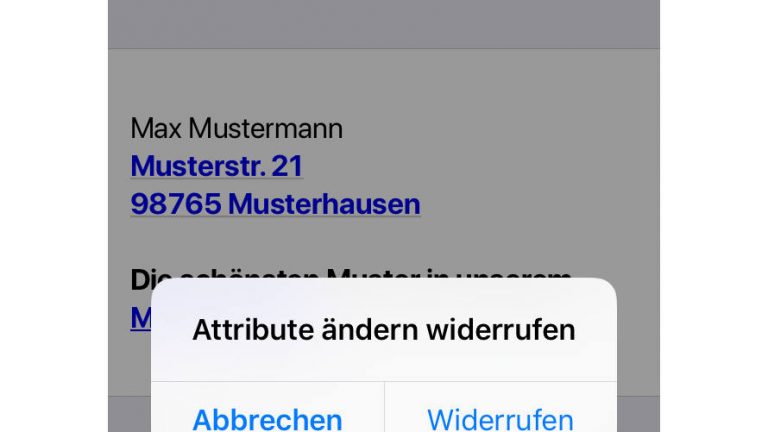 HTML-Formatierungen Screenshot Attribute ändern widerrufen unter iOS