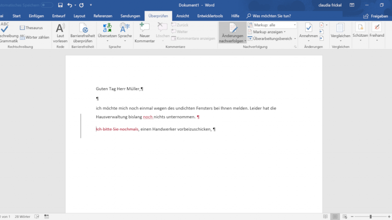 Korrekturmodus Word Word-Dokument mit Änderungen im Korrekturmodus